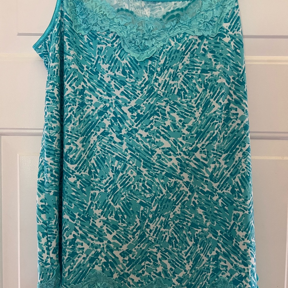 Avenue Blue Sleeveless Camisole with Lace Overlay